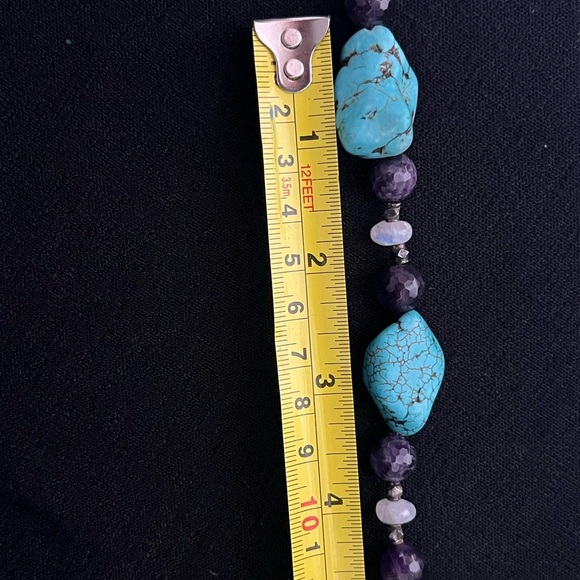 Large Chunky Genuine Turquoise Nugget, Amethyst, Moon Stone, 925 Necklace 24 in - Picture 7 of 8